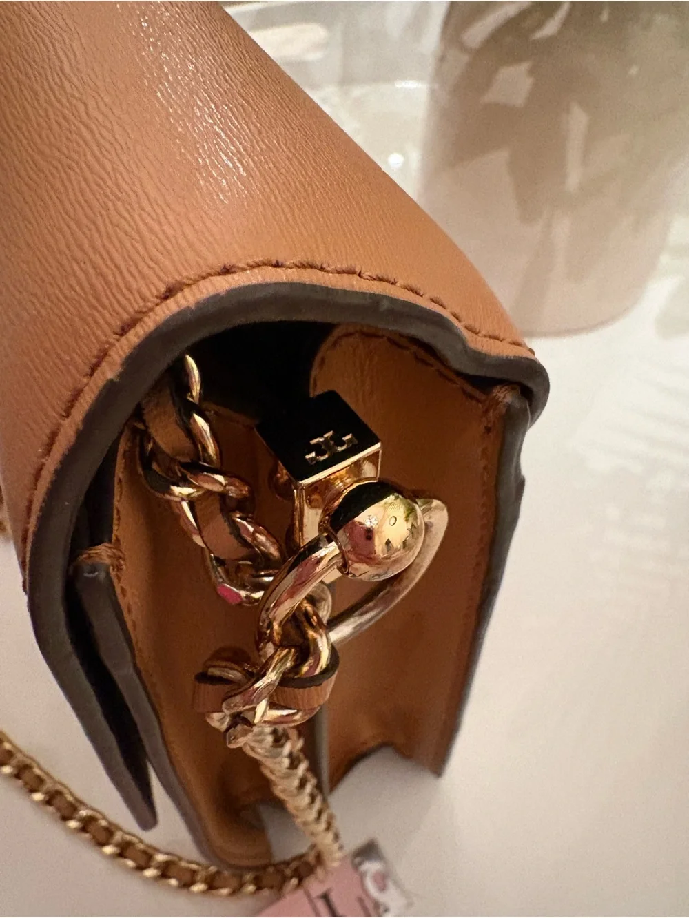 Tory Burch Parker Large Convertible Leather Shoulder Crossbody Bag Camel Gold